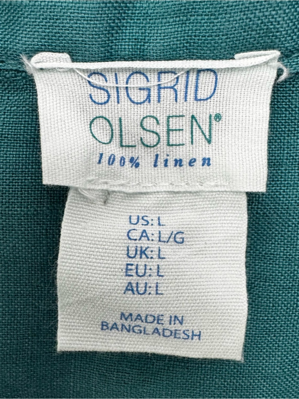 Sigrid Olsen 100% Linen Roll-Tab Sleeve Button-Down Tunic Shirt Teal Green L - Picture 3 of 7